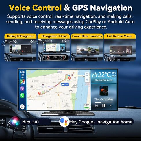 11.5 بوصة أكبر شاشة Carplay HD لاسلكية لـ Carplay وAndroid Auto Car Stereo مع كاميرا داش 4K وكاميرا احتياطية 1080P، ملاحة GPS/بلوتوث/وصلة مرآة/تحكم صوتي/AUX/FM/Siri in Kuwait