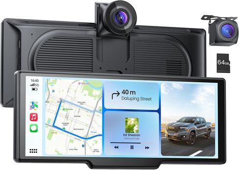 شاشة CarPlay محمولة مقاس 9.26 بوصة لأجهزة Apple Carplay وAndroid Auto مع كاميرا داش 4K وكاميرا احتياطية عالية الدقة، تشغيل السيارة لاسلكيًا مع أقوى بلوتوث 5.2، تحديثات OTA، التحكم الصوتي، نظام تحديد المواقع العالمي (GPS) in Kuwait