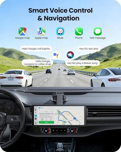 شاشة CarPlay محمولة مقاس 9.26 بوصة لأجهزة Apple Carplay وAndroid Auto مع كاميرا داش 4K وكاميرا احتياطية عالية الدقة، تشغيل السيارة لاسلكيًا مع أقوى بلوتوث 5.2، تحديثات OTA، التحكم الصوتي، نظام تحديد المواقع العالمي (GPS) in Kuwait