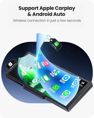 شاشة CarPlay محمولة مقاس 9.26 بوصة لأجهزة Apple Carplay وAndroid Auto مع كاميرا داش 4K وكاميرا احتياطية عالية الدقة، تشغيل السيارة لاسلكيًا مع أقوى بلوتوث 5.2، تحديثات OTA، التحكم الصوتي، نظام تحديد المواقع العالمي (GPS) in Kuwait
