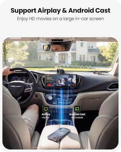 شاشة CarPlay محمولة مقاس 9.26 بوصة لأجهزة Apple Carplay وAndroid Auto مع كاميرا داش 4K وكاميرا احتياطية عالية الدقة، تشغيل السيارة لاسلكيًا مع أقوى بلوتوث 5.2، تحديثات OTA، التحكم الصوتي، نظام تحديد المواقع العالمي (GPS) in Kuwait