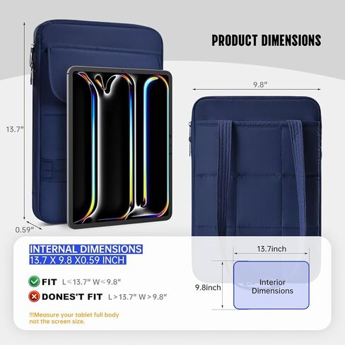 حقيبة كمبيوتر لوحي منتفخة 11-12.4 بوصة لجهاز iPad A16 2025، iPad Air 11 بوصة M4 M3 M2 / Pro 11 بوصة M4 مع لوحة مفاتيح سحرية، Samsung Galaxy Tab S10+، S9+، S9 FE+، S8+ 12.4 بوصة حقيبة كتف تابلت منفوشة (أزرق) in Kuwait