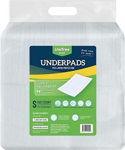 Unifree Disposable Underpad, Bed Pads, Incontinence Pad, Super Absorbent, 100 Count, Blue (M 24x24 Inch) in Saudi Arabia