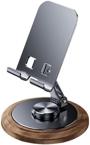 Adjustable Cell Phone Stand,Wooden Base Aluminum Desktop Cellphone Stand,Foldable Portable Phone Stand,Compatible with All Smartphones/Tablets/iPhones/iPads/Switches in Saudi Arabia