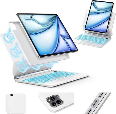 Keyboard Case for iPad Air 13 inch (M4/2026 /M3 2025/M2, 2024),iPad Pro 12.9 inch (3/4/5/6th Gen)，Easy-Set Magnetic Stand– 7-Color Backlit - Removable Cases with Multi-Touch Trackpad Keyboard (Black) in Saudi Arabia