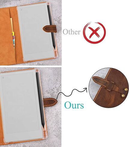 Rustic Full Grain Leather Case Compatible with Remarkable Paper Pro Move 7.3", Folio Cover with Soft Lining, Hand Sewn Stitching, TPU Shell, Pen Holder Gift for Writer in Saudi Arabia