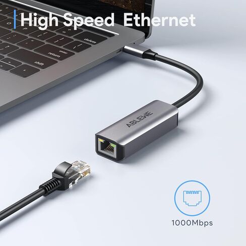 USB C to Ethernet Adapter, ABLEWE Type-C to RJ45 Gigabit Ethernet Adapter, Thunderbolt 3/4 to RJ45 LAN Network Adapter Compatible for MacBook Pro/Air, iPhone 15/16/17 Pro/Max,iMac, iPad Pro, Dell XPS in Kuwait