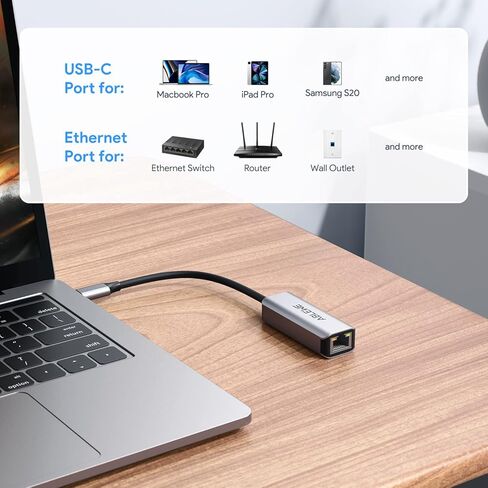 USB C to Ethernet Adapter, ABLEWE Type-C to RJ45 Gigabit Ethernet Adapter, Thunderbolt 3/4 to RJ45 LAN Network Adapter Compatible for MacBook Pro/Air, iPhone 15/16/17 Pro/Max,iMac, iPad Pro, Dell XPS in Kuwait