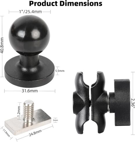 1" Track Ball with T-Bolt Attachment & Short Double Socket Arm, Aluminum Alloy Track Mount Base for Kayak Boat Truck, Compatible with RAM Mounts and 1 inch Ball Phone Holder in Saudi Arabia