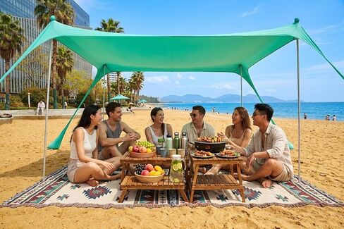 Beach Tent Shade Canopy UPF50+ Protection – 10x10 FT Pop-Up Sun Shelter with 4 Sturdy Poles & Sandbag Anchor for Wind Resistance, Easy Setup, Includes Accessories (Turquoise) in Saudi Arabia