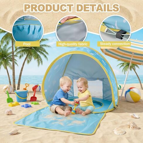 3-in-1 Baby Beach Tent, Pop-Up Baby Pool Tent with UPF 50+ Sun Protection, Portable Sun Shelter for Infants and Toddlers Outdoor Play in Saudi Arabia