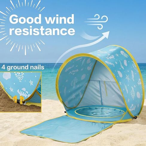 3-in-1 Baby Beach Tent, Pop-Up Baby Pool Tent with UPF 50+ Sun Protection, Portable Sun Shelter for Infants and Toddlers Outdoor Play in Saudi Arabia
