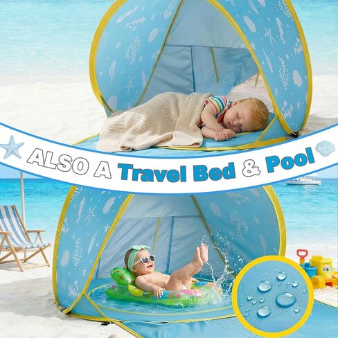 3-in-1 Baby Beach Tent, Pop-Up Baby Pool Tent with UPF 50+ Sun Protection, Portable Sun Shelter for Infants and Toddlers Outdoor Play in Saudi Arabia