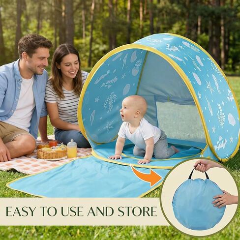 3-in-1 Baby Beach Tent, Pop-Up Baby Pool Tent with UPF 50+ Sun Protection, Portable Sun Shelter for Infants and Toddlers Outdoor Play in Saudi Arabia