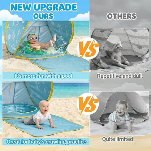 3-in-1 Baby Beach Tent, Pop-Up Baby Pool Tent with UPF 50+ Sun Protection, Portable Sun Shelter for Infants and Toddlers Outdoor Play in Saudi Arabia