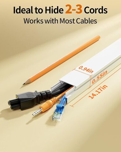 Yecaye 70.8in Cord Hider، أغطية الأسلاك لـ 2-3 أسلاك على الحائط، متوسط ​​​​مخفي كبل التلفزيون، مسار الكابل ذاتي اللصق، أغطية الأسلاك القابلة للطلاء للحبال على الحائط، W0.94in H0.55in، أبيض in Kuwait