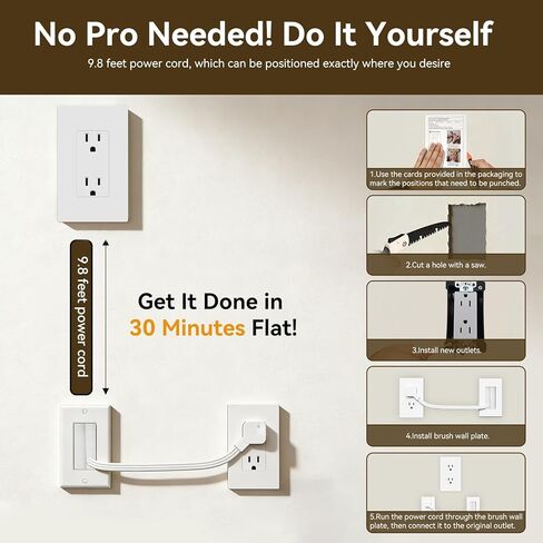 in Wall Cable Management Kit，TV Vord Hider，Outlet Relocation Kit for Relocating Unreachable Electrical Outlets，2 AC Outlets，9.8ft Cord – Easy, Safe Cable Management for Organized TV and Home Setups in Saudi Arabia