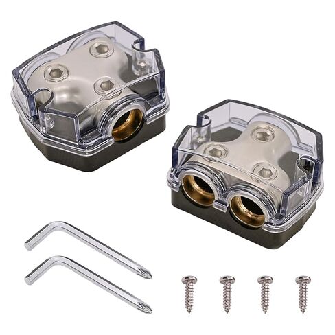 12V Power Distribution Block, 2 Way Amp Splitter 0/2/4 Gauge 1 in 2 Out,1/0 AWG Ground Distribution Connecting Block for Car Audio, Truck, Boat, RV - with Wrench & Mounting Screws (2-Pack) in Saudi Arabia