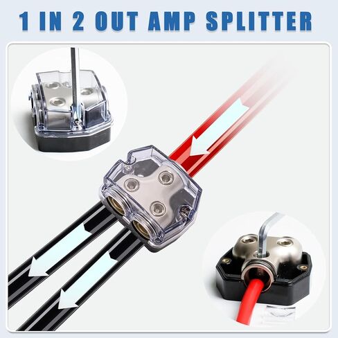 12V Power Distribution Block, 2 Way Amp Splitter 0/2/4 Gauge 1 in 2 Out,1/0 AWG Ground Distribution Connecting Block for Car Audio, Truck, Boat, RV - with Wrench & Mounting Screws (2-Pack) in Saudi Arabia