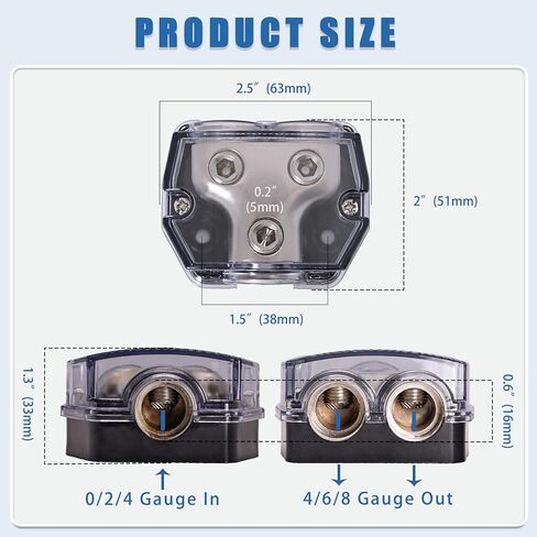 12V Power Distribution Block, 2 Way Amp Splitter 0/2/4 Gauge 1 in 2 Out,1/0 AWG Ground Distribution Connecting Block for Car Audio, Truck, Boat, RV - with Wrench & Mounting Screws (2-Pack) in Saudi Arabia
