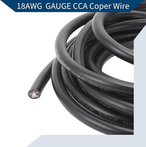 9.8FT 18 سلك قياس 6 موصل 18 AWG النحاس المعلب PVC الذين تقطعت بهم السبل، سلك كهربائي لإضاءة LED، كابل تمديد الجهد المنخفض في الهواء الطلق، السيارات، مقطورة، أسود in Kuwait