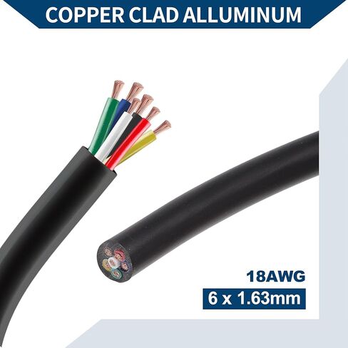 9.8FT 18 سلك قياس 6 موصل 18 AWG النحاس المعلب PVC الذين تقطعت بهم السبل، سلك كهربائي لإضاءة LED، كابل تمديد الجهد المنخفض في الهواء الطلق، السيارات، مقطورة، أسود in Kuwait
