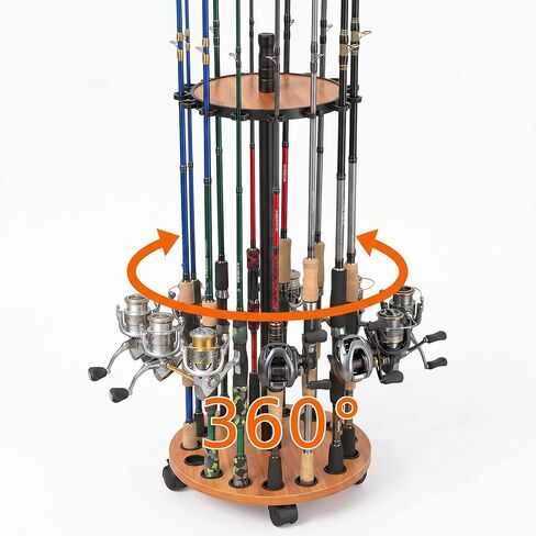 Japard Fishing Rod Holders Rolling Stand for Garage, 360 Degree Movable with Wheels Floor Rack Storage of 15 Poles Reals Gift Men in Saudi Arabia