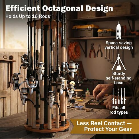 Japard Fishing Rod Holders Rolling Stand for Garage, 360 Degree Movable with Wheels Floor Rack Storage of 15 Poles Reals Gift Men in Saudi Arabia