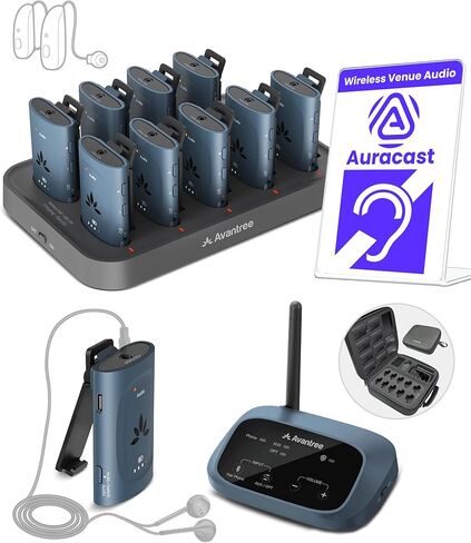 Avantree AuraPlex MX - Auracast Assistive Listening System for Church, Works with Auracast Hearing Aids, 1 Transmitter & 10 Receiver Devices, Expandable, 328ft Range for Events & Classrooms in Saudi Arabia