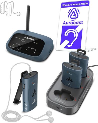 Avantree AuraPlex MX - Auracast Assistive Listening System for Church, Works with Auracast Hearing Aids, 1 Transmitter & 10 Receiver Devices, Expandable, 328ft Range for Events & Classrooms in Saudi Arabia