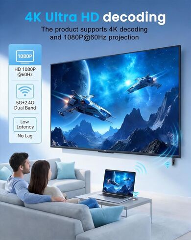 2026 Wireless HDMI Transmitter and Receiver 165FT/50M Plug & Play Wireless HDMI Extender Kit 4K Decoding 1080P@60Hz Output,Low Latency Dual-Band 5G+2.4G for Video & Audio to Projector/TV Box in Saudi Arabia