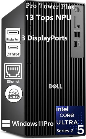 Dell Pro Tower Plus QBT1250 Business Desktop Computer, Intel Core Ultra 5 235, 13 Tops AI Boost, 32GB DDR5 RAM, 1TB PCIe SSD, DVDRW, Ethernet, Triple Display Support, Windows 11 Pro, Office Education in Saudi Arabia
