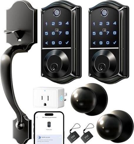 Veise VE017-K+VE017G-H WiFi Fingerprint Smart Door Lock, App Control, Fingerprint Access, Keyless Entry Front Door Lock Set, Matte Black in Saudi Arabia