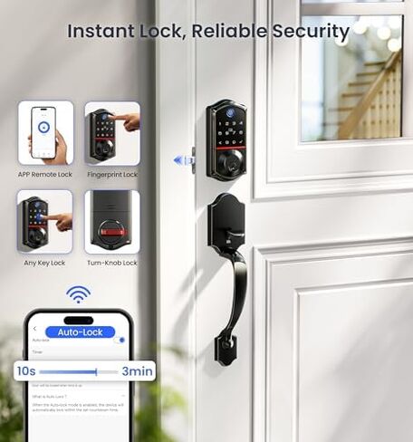 Veise VE017-K+VE017G-H WiFi Fingerprint Smart Door Lock, App Control, Fingerprint Access, Keyless Entry Front Door Lock Set, Matte Black in Saudi Arabia