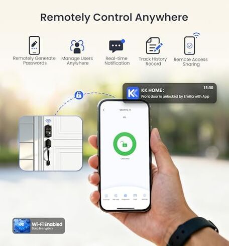 Veise VE017-K+VE017G-H WiFi Fingerprint Smart Door Lock, App Control, Fingerprint Access, Keyless Entry Front Door Lock Set, Matte Black in Saudi Arabia