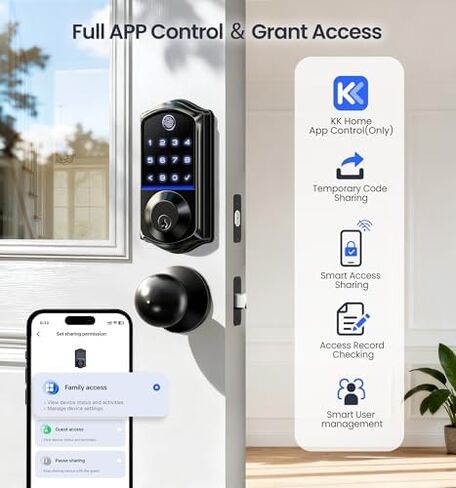 Veise VE017-K+VE017G-H WiFi Fingerprint Smart Door Lock, App Control, Fingerprint Access, Keyless Entry Front Door Lock Set, Matte Black in Saudi Arabia