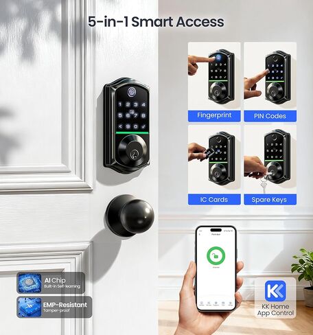 Veise VE017-K+VE017G-H WiFi Fingerprint Smart Door Lock, App Control, Fingerprint Access, Keyless Entry Front Door Lock Set, Matte Black in Saudi Arabia