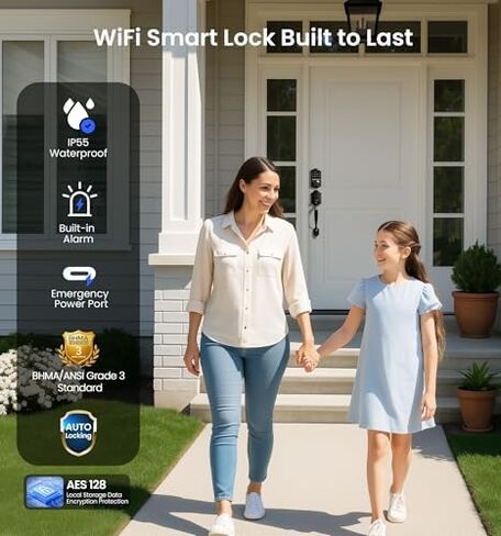 Veise VE017-K+VE017G-H WiFi Fingerprint Smart Door Lock, App Control, Fingerprint Access, Keyless Entry Front Door Lock Set, Matte Black in Saudi Arabia