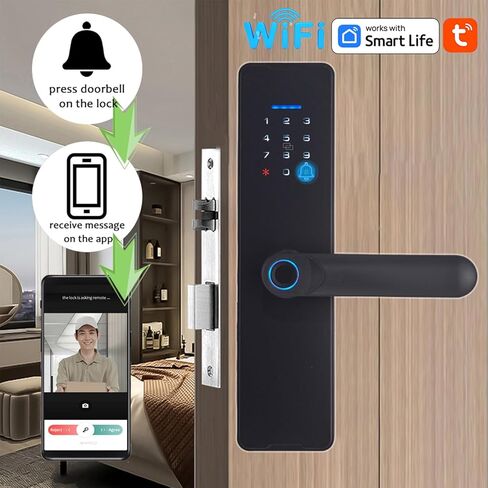 Smart Lock WiFi Keyless Entry Door Lock TY APP, Fingerprint, Password, Card, Mechanical Key Unlocking Methods Door Lock for 35-60mm Thickness Office Home Bedroom Door in Saudi Arabia