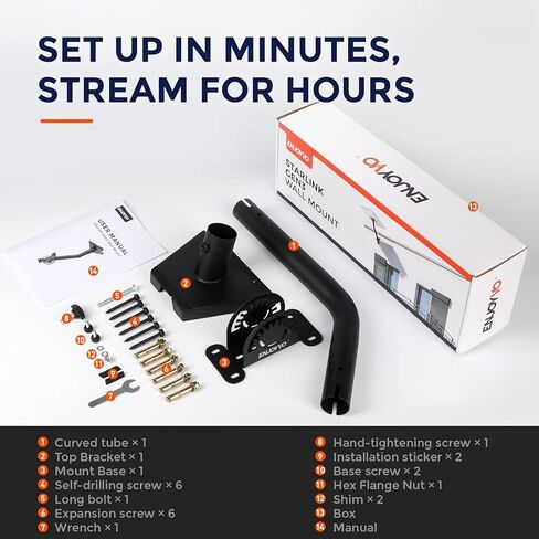 حامل Starlink Gen 3 - طقم تثبيت على الحائط/السقف قابل للتعديل للطبق القياسي V3، دعامة فولاذية قابلة للدوران 360 درجة مع طلاء الخبز الرملي، ومسامير الخشب/الخرسانة in Kuwait