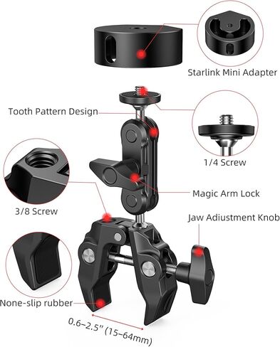 لـ 2026 2025 Starlink Mini Clamp Mount ومحولات الأنابيب 2024، متوافقة مع محول الأنابيب Starlink Mini والتركيب المسطح لـ RV Pole Yacht Camper Guardrails Car Boat Balcony Roof من الألومنيوم in Kuwait