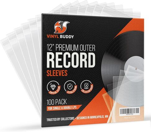Vinyl Buddy 12" Outer Record Sleeves — 100 Pack | Crystal Clear 3 Mil Polypropylene, Acid-Free | LP Album Cover Protectors | Fits Singles, Doubles & Gatefolds | Designed in Minneapolis, MN in Saudi Arabia
