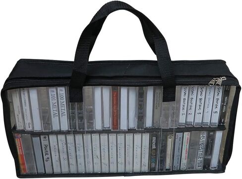 Evelots Cassette Tape Bag -See Thru Organizer Storage with Handles - Easy Carrying Case - No Dust or Moisture - Holds 50 Tapes with cases in Saudi Arabia