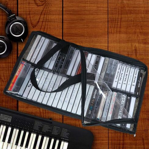 Evelots Cassette Tape Bag -See Thru Organizer Storage with Handles - Easy Carrying Case - No Dust or Moisture - Holds 50 Tapes with cases in Saudi Arabia