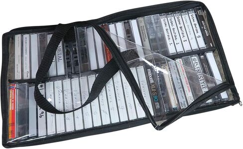 Evelots Cassette Tape Bag -See Thru Organizer Storage with Handles - Easy Carrying Case - No Dust or Moisture - Holds 50 Tapes with cases in Saudi Arabia