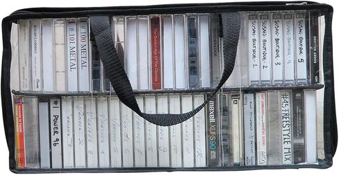 Evelots Cassette Tape Bag -See Thru Organizer Storage with Handles - Easy Carrying Case - No Dust or Moisture - Holds 50 Tapes with cases in Saudi Arabia