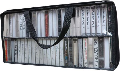 Evelots Cassette Tape Bag -See Thru Organizer Storage with Handles - Easy Carrying Case - No Dust or Moisture - Holds 50 Tapes with cases in Saudi Arabia
