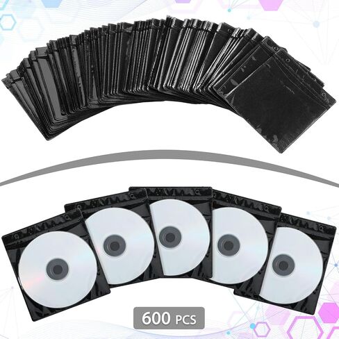 600 قطعة من Kanayu 600 قطعة من البلاستيك على الوجهين لأقراص DVD وأقراص CD DVD أبيض/أسود مغلف قرص شفاف غير قابل للخدش لتخزين Blu-ray قياسي مع فتحة لمجلدات التخزين الفارغة (أسود) in Kuwait