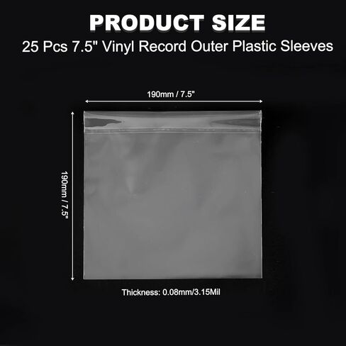 MECCANIXITY 7.5"x7.5" Vinyl Record Outer Sleeves, 25 Pcs 3 Mil Anti-Static Clear Plastic Record Covers with Adhesive Strip Durable Disc Sleeves for LP Albums Storage Collection Protection in Saudi Arabia