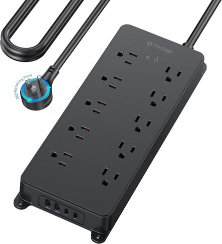 TROND Power Strip Surge Protector, 4000J, ETL Listed, 10 Widely Spaced Outlets with 2 USB A and 2 USB C, Flat Plug 5ft Extension Cord, Wall Mountable, 14AWG Heavy Duty, for Home Office Garage, Black in Saudi Arabia